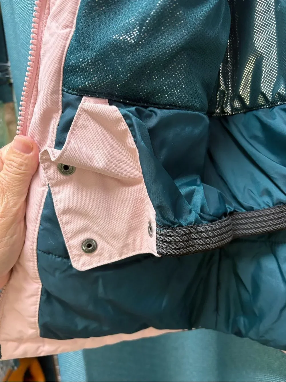 Columbia Omni Tech Greenish & Light Pink Hooded Winter Jacket Size Medium/10-12